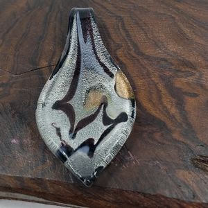 Vtg Art Blown Glass Dichroic Pendant Necklace